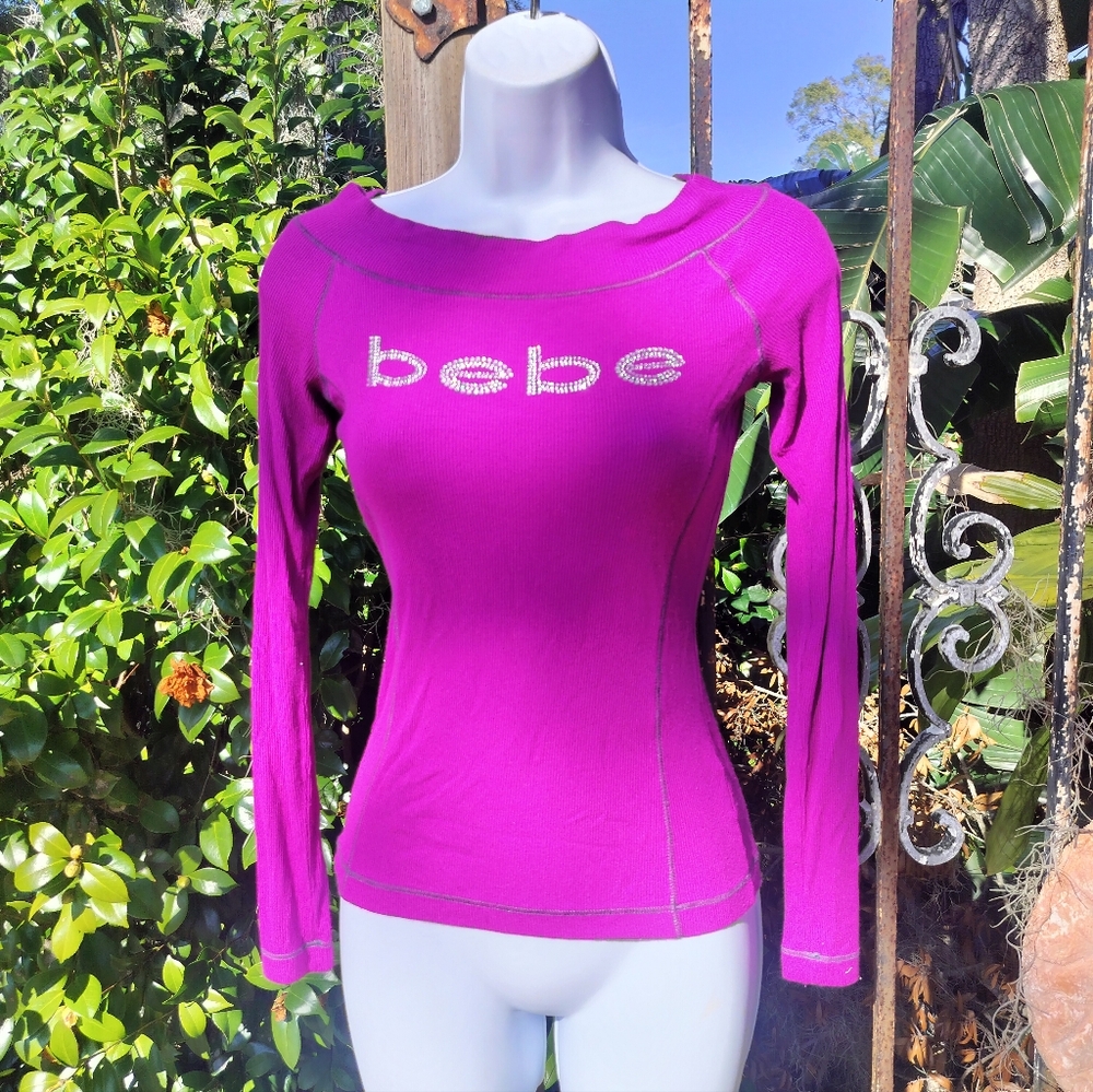 Bebe Fuchsia Long-Sleeve Logo Top